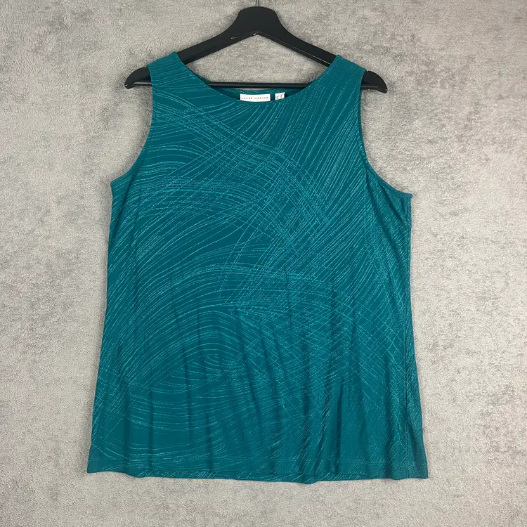 Susan Graver Tank Cardigan Set Womens Large Teal Textured Elegant Everyday Casual
