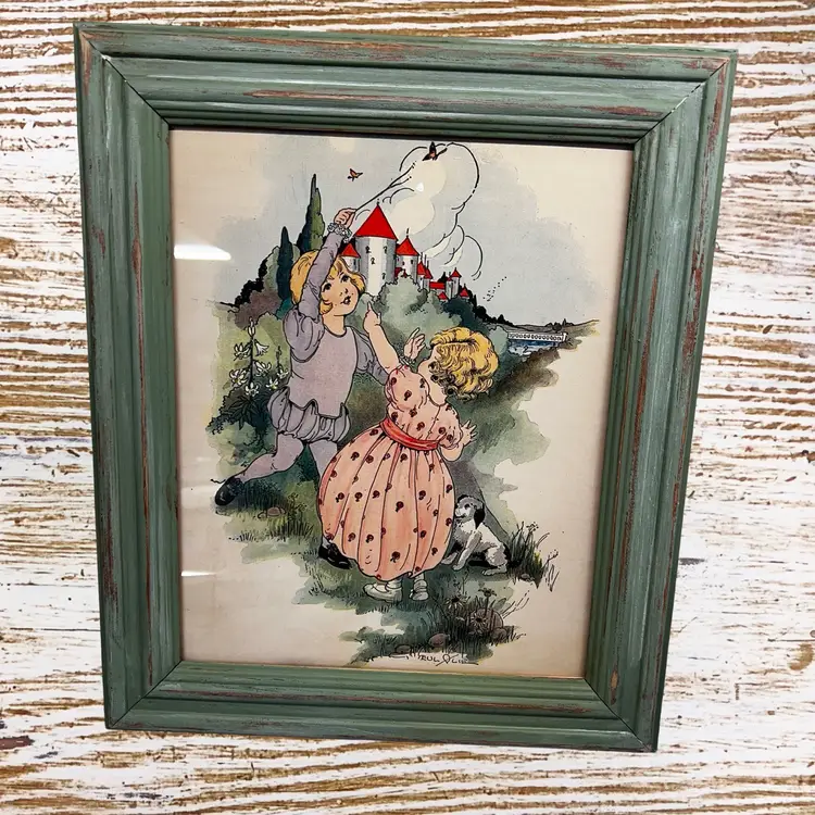 Made By Me Upcycled Hand Painted Wall Hanging Boho  Spring Garden Green Decor Easter Kids Playing Kitschy