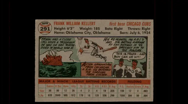1956 Topps #291 Frank Kellert - (pk-tl2) - Chicago Cubs