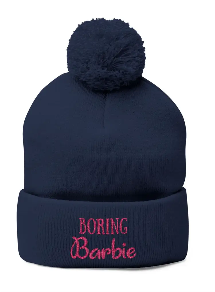 Boring Barbie Knit Embroidered PomPom Hat