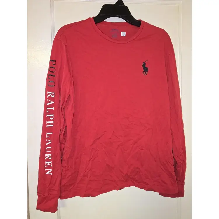 Polo Ralph Lauren T Shirt Long Sleeve Graphic Print Crew Mens Medium Red