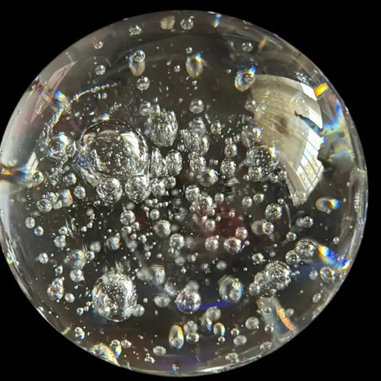 Hand Blown Art Glass Clear Paperweight With Bubbles