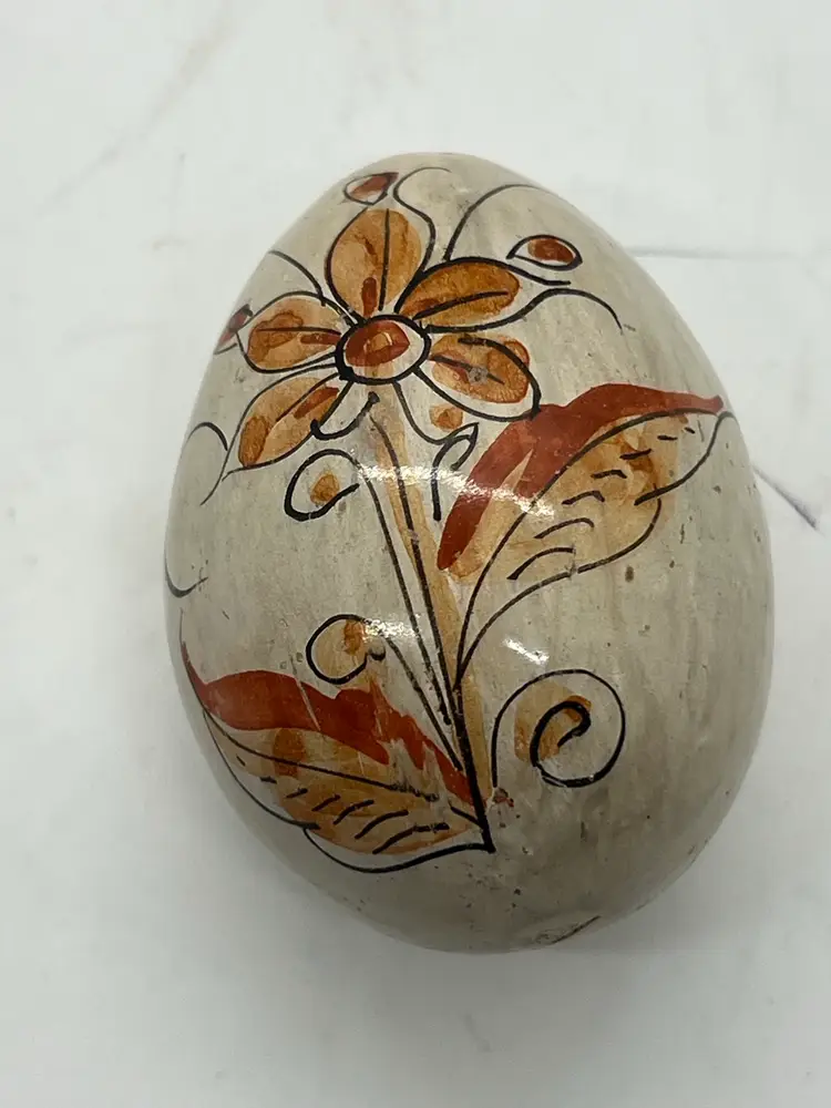 Tonala Mexican Pottery Egg Orange Flower Unsigned