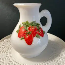 Avon Milk Glass Strawberries Pitcher 4" No Stopper