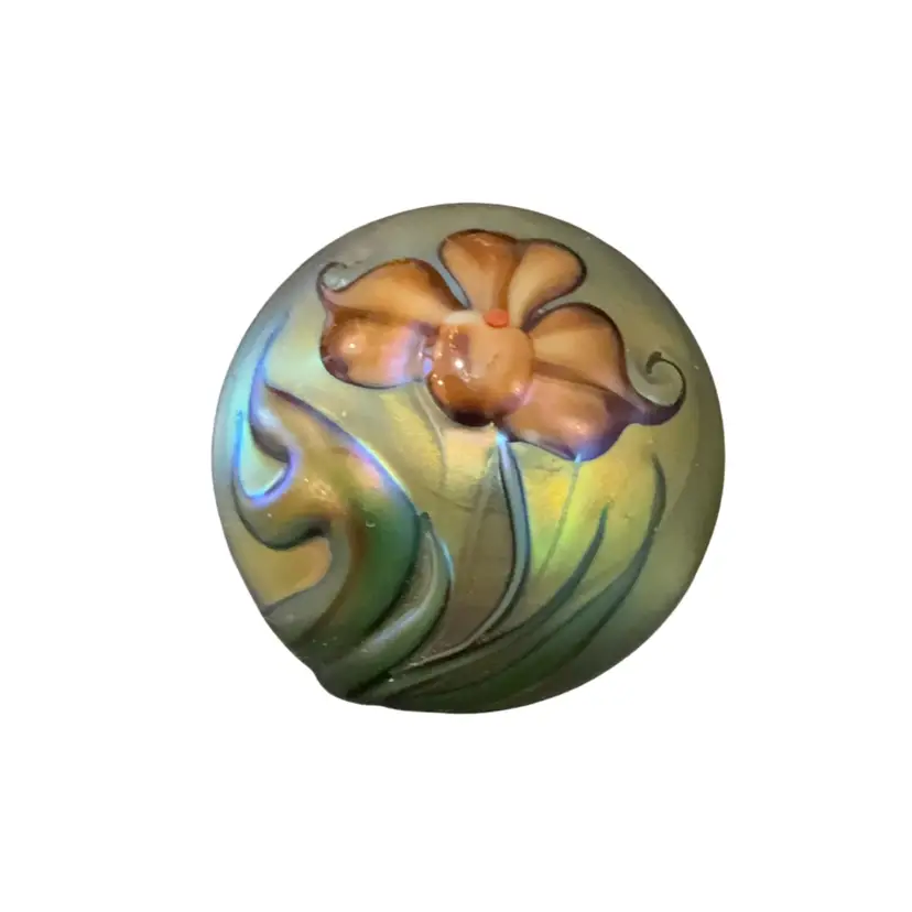 Zephyr Studios 1984 Signed Miniature Art Glass  Paperweight 3D Iris Flower - 1.75” RARE