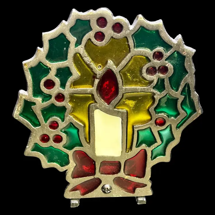 Vintage Stained Glass Cast Iron Candle Holder Christmas Candle Wreath