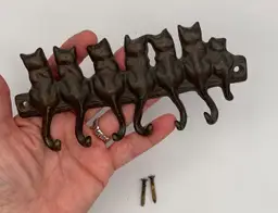 Cast Metal “cats” Wall Hooks For Keys Etc. 6.5” Long -6 Hooks