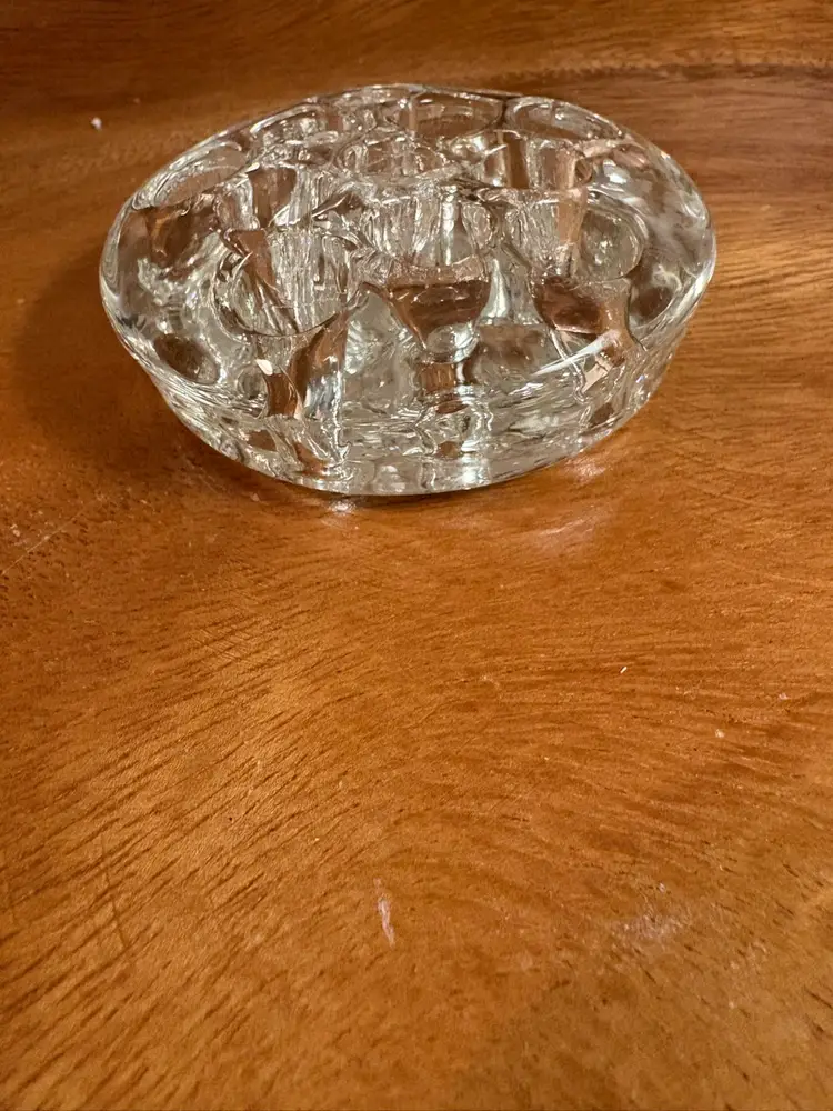Vintage Clear Glass Round Flower Frog 11 Holes Floral Arrangement Holder 4”