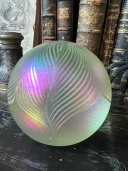 #3- Beautiful Pulled Feather Signed & Dated Glasshouse Studio Paperweight. Very Heavy Paperweight With UV Glow 😎