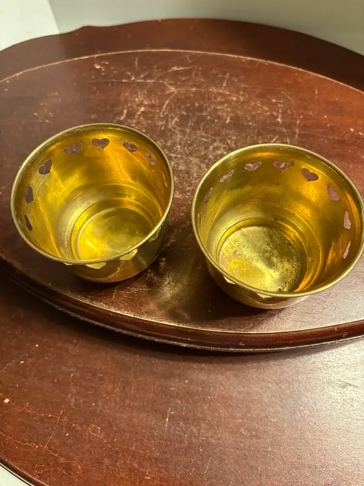 Set Of 2 Brass Heart Cut Out Candle Votives