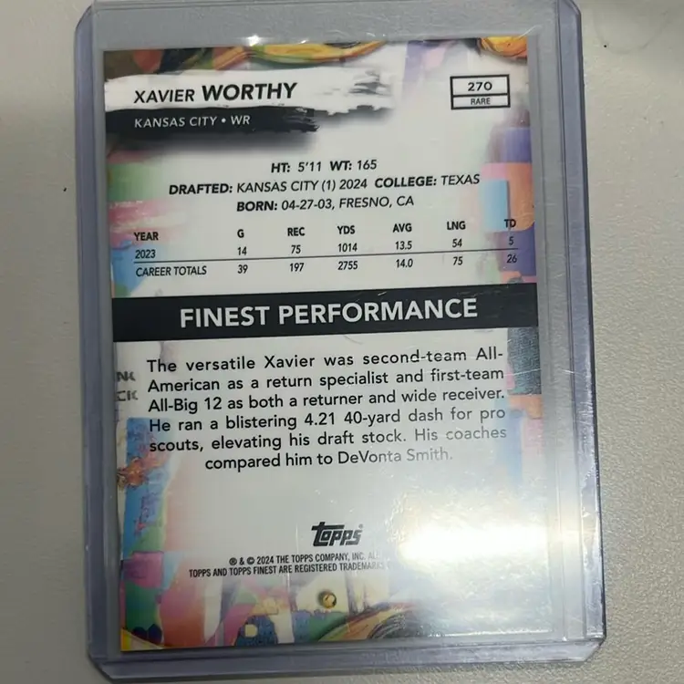 2024 Topps Finest - Rare Xavier Worthy #270 Gold Refractor /20 (RC