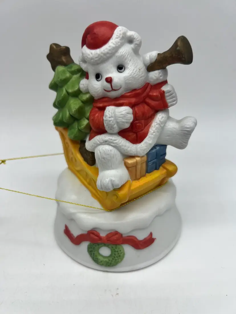 Vintage White Christmas Bears Music Box