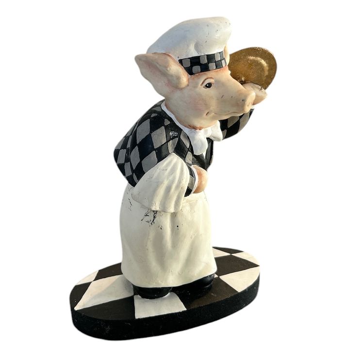Department 56 Bistro Wooden Pig Chef Decorative Bobble Head with Gold Tray