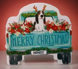 Pioneer Woman Holiday Truck Shape Charlie Bassett Hound Cookie Treat Container