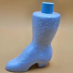 AVON 5.25"H Blue Glass Victorian Boot EMPTY Roses, Roses Cologne Perfume Bottle