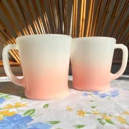 1960s Fire King 2pc Pink Ombre Mugs Milk Glass Anchor Hocking D Handle Vintage