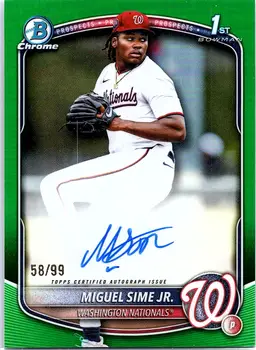 2025 Bowman Draft Miguel Sime Jr. #CPA-MS Chrome Prospect Auto Green Ref /99