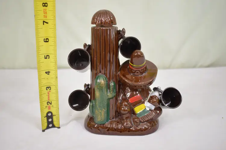 MCM Ceramic Tequila Decanter w/Plastic cups