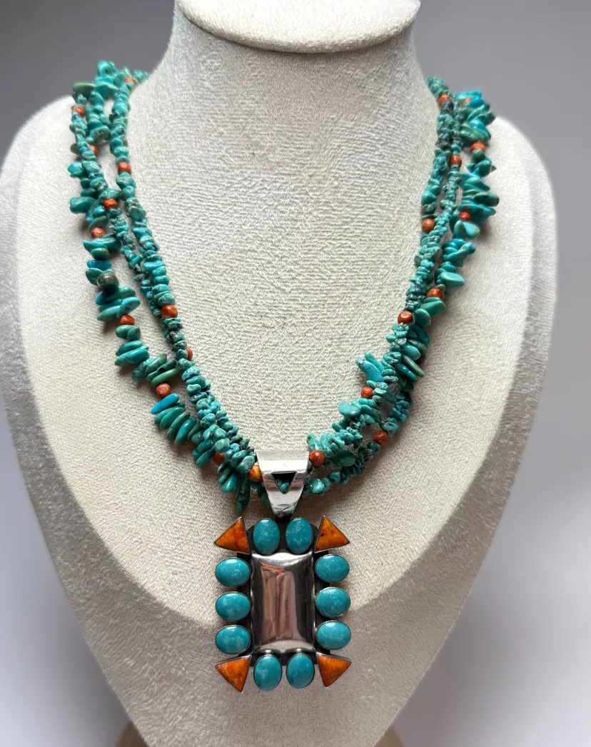 Jay King DRT Mine Finds 20" Sterling Silver 925 Turquoise Spiny Oyster Necklace