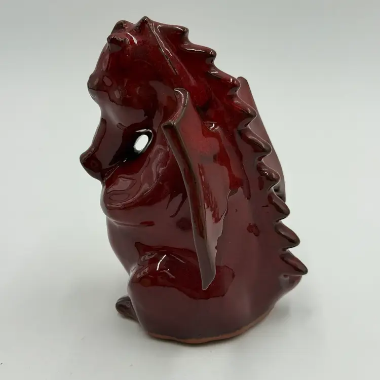 Welsh Dragon Flambé Red Pottery Terracotta Vintage Figurine Doniau Cudd Bangor