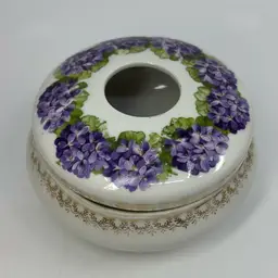 Bavarian Porcelain Hand-painted Violets Vintage Hair Receiver 4”