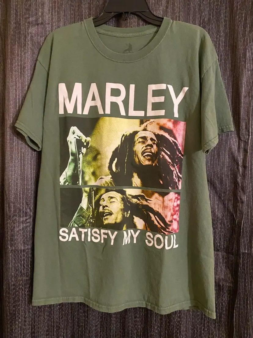 Zion Men's Size Large Green Bob Marley Satisfy My Soul Short Sleeve T-Shirt