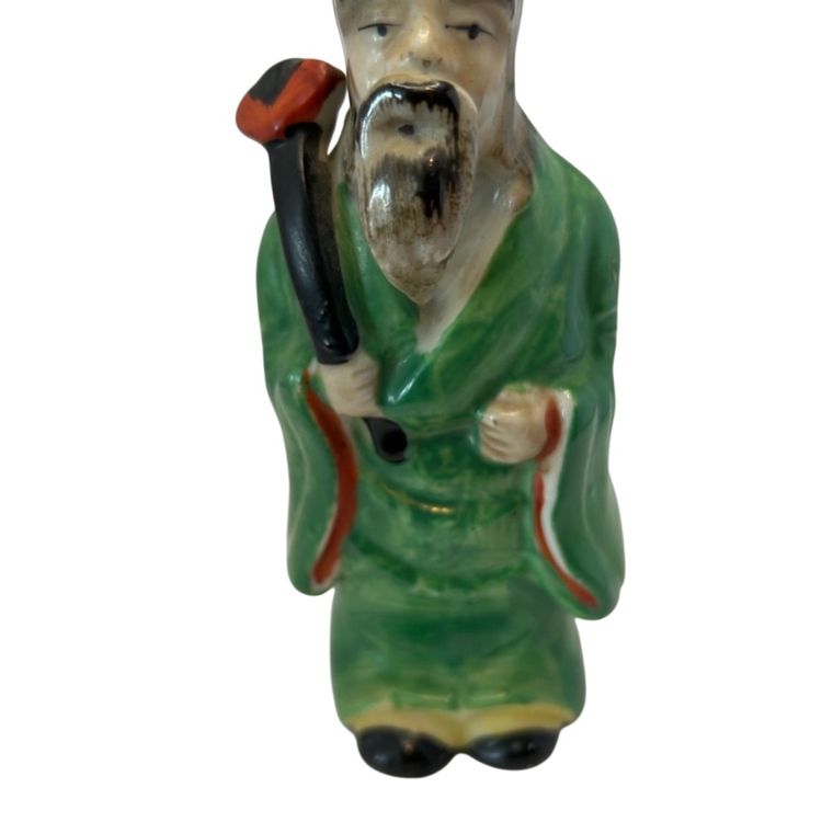 Occupied Japan Hand Painted Asian Man 6 “ Tall One Bobble On Back Glazed Over