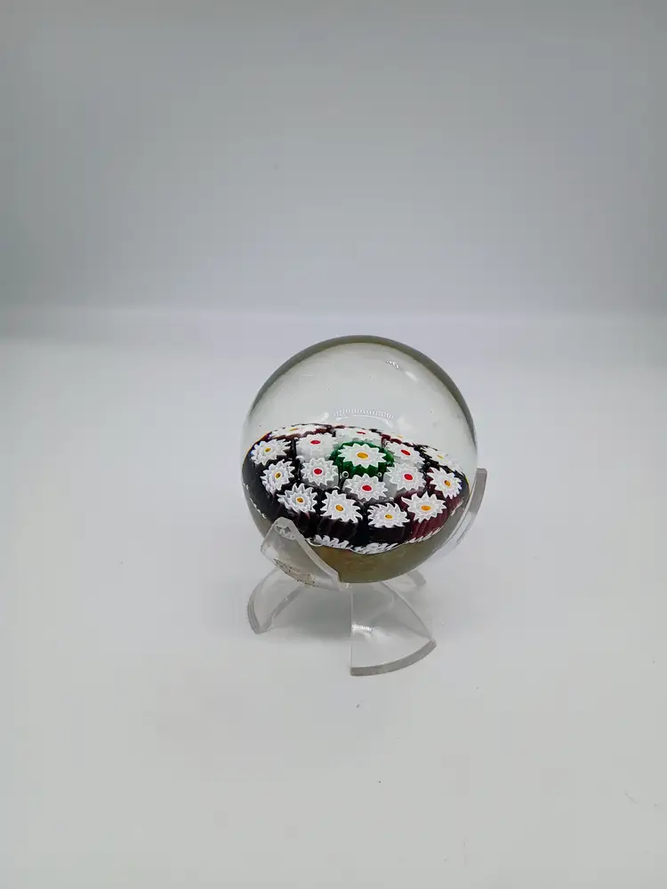 Murano Millefiori Paperweight  White Flower Canes with Multiple color Center and Aventurine Base