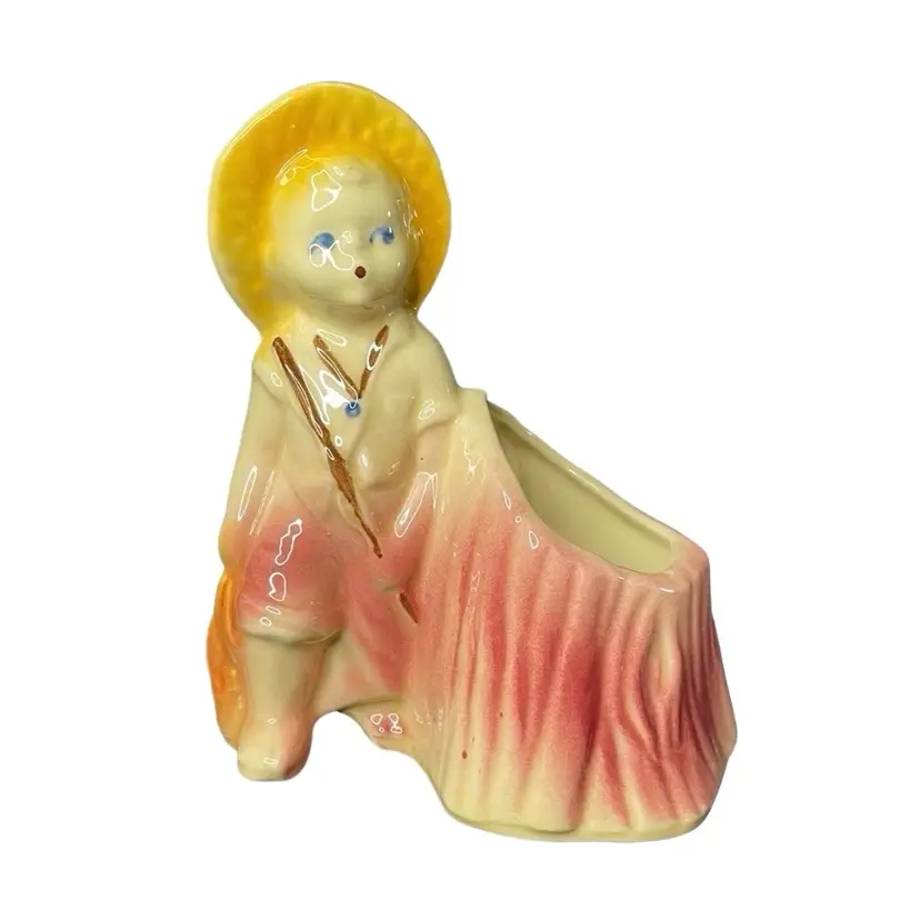 Vintage Shawnee Pottery #532 Fishing Boy Figural Planter Vase