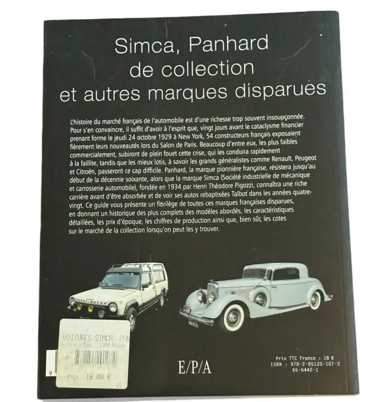 Simca, Panhard De Collection Et Autres Marques Disparues French Automobile Book