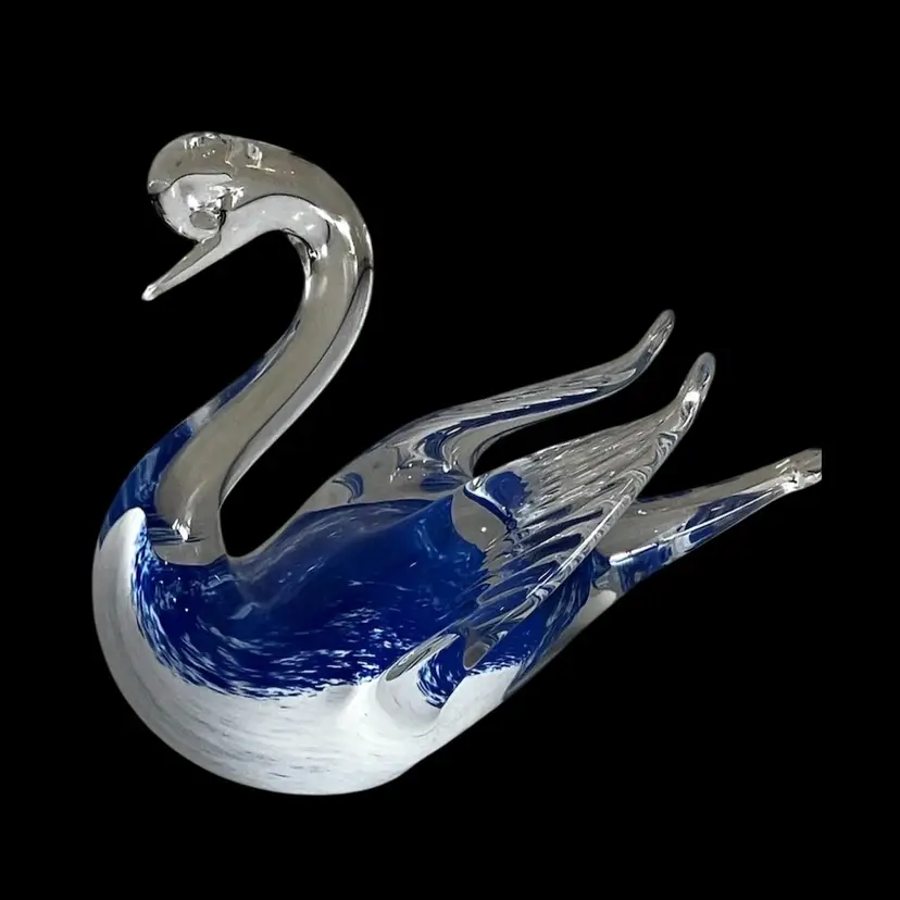 Blue And White Art Glass Swan Figurine