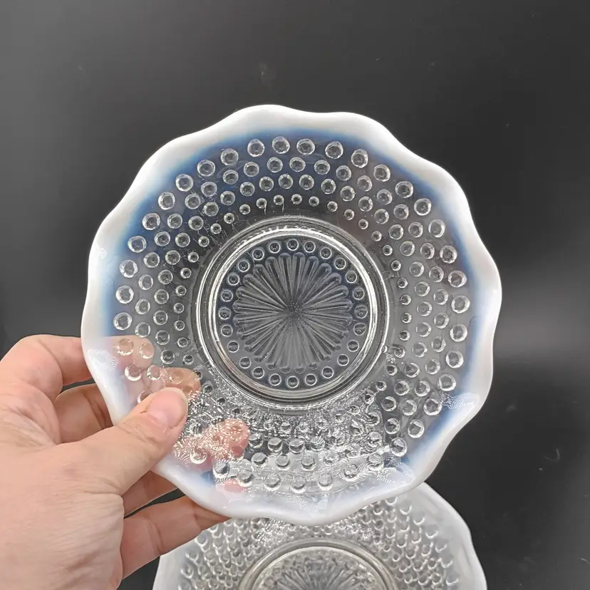 Set of 4 Anchor Hocking Moonstone opalescent hobnail bowls