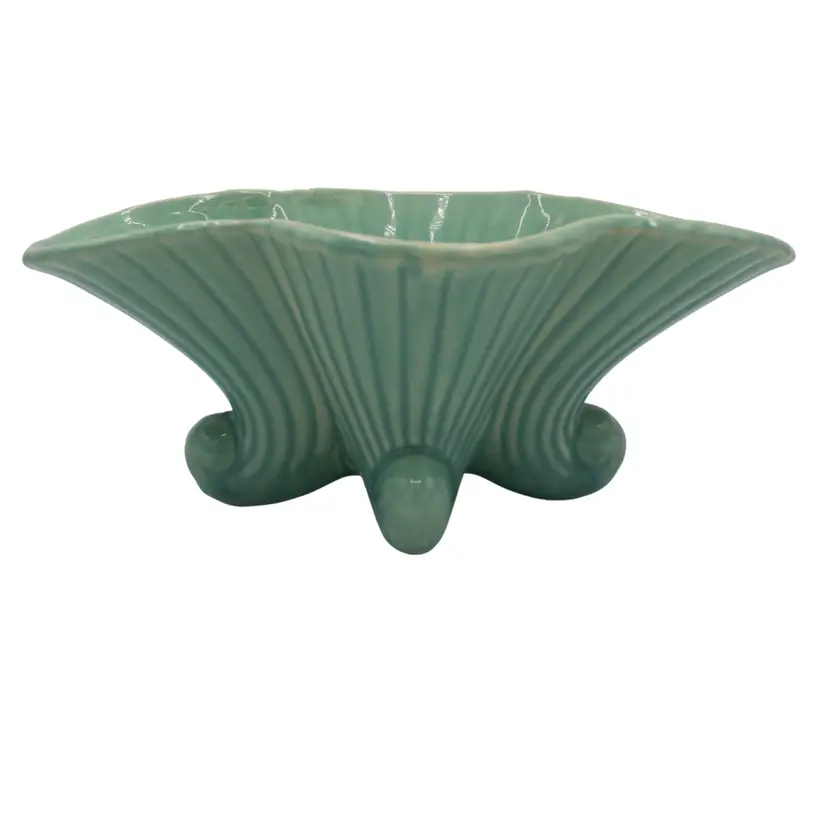 Vintage Green Shawnee Planter Cornucopia Pottery Footed Vase Scalloped Edge USA