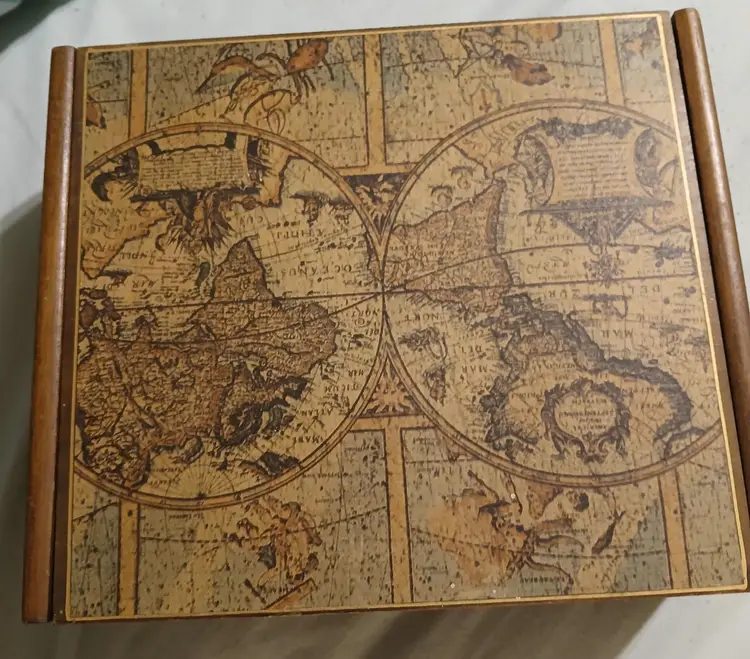 Old World Map Wooden Cigar Box