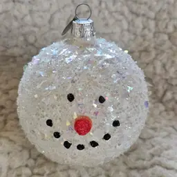 Glass White Snowman Face Glitter Pier 1 Imports 3" Round Christmas Holiday Snow