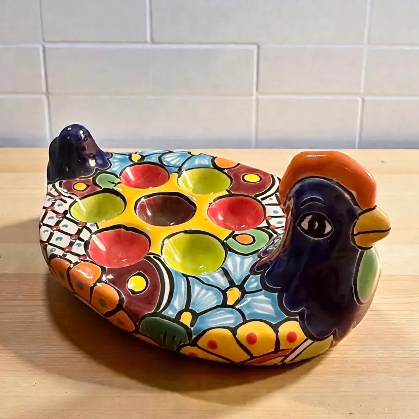 Mexican Talavera Chicken Counter Egg Tray Dish Made in Mexico Hand Painted