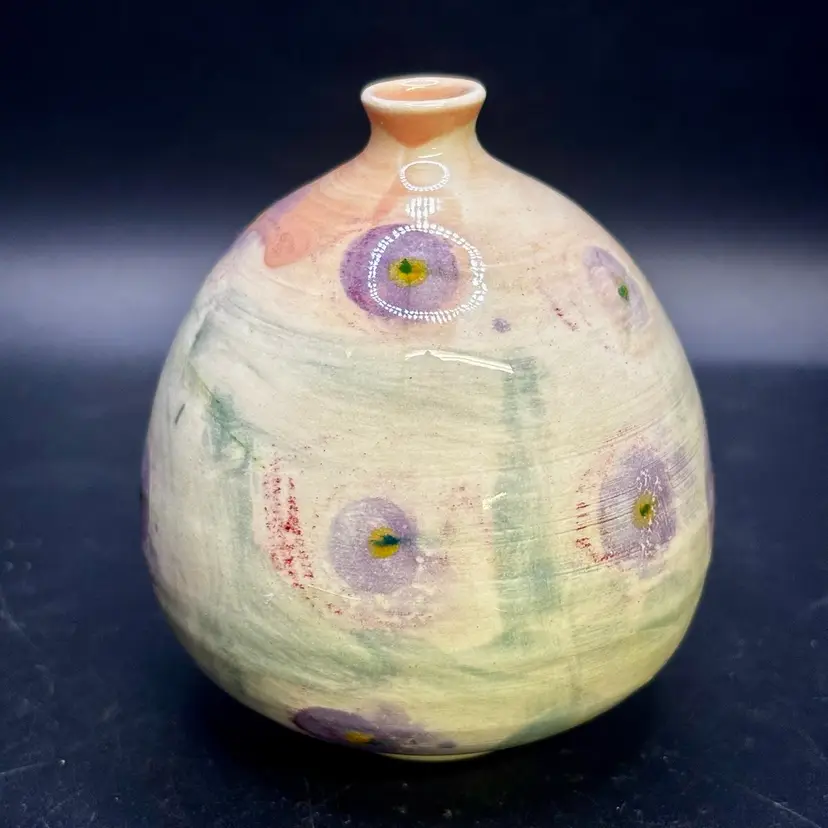 Pastel Shades Studio Pottery Handmade Bud Vase Weed Pot 3” Signed