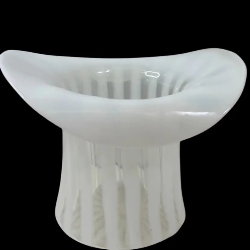 FENTON Art Glass Vase Large Glass Top Hat Vase/Shelf Art Opalescent With White Stripe 6.25” T x 8.25”L x 7” W