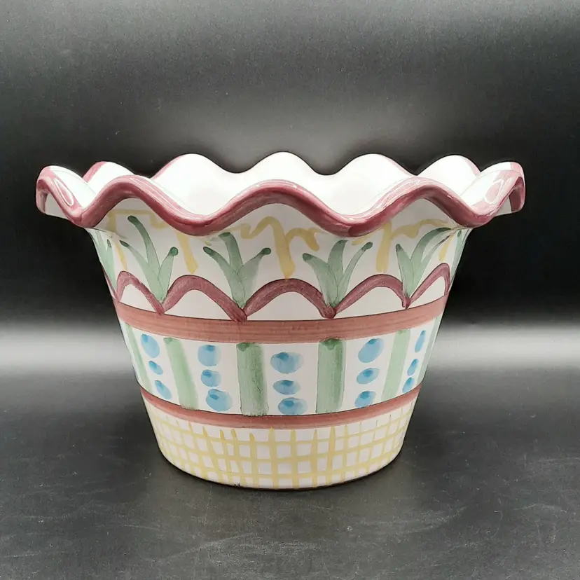 Retired Mackenzie Childs Madison Scalloped Rim Flower Pot Vase