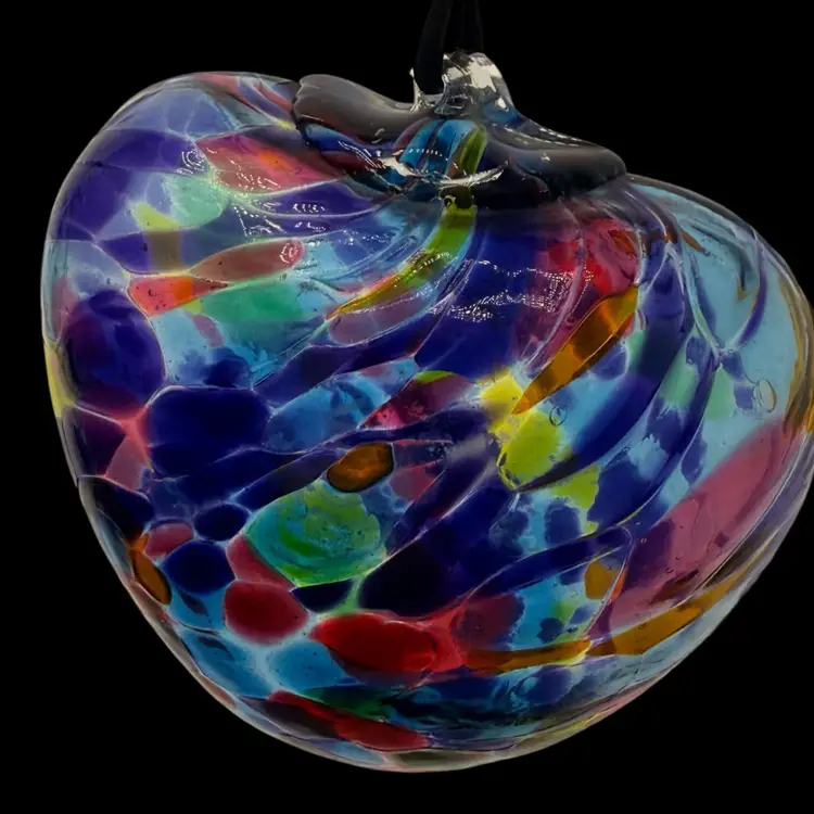 Splatter Glass Colorful Heart Shaped Ornament 3.5”