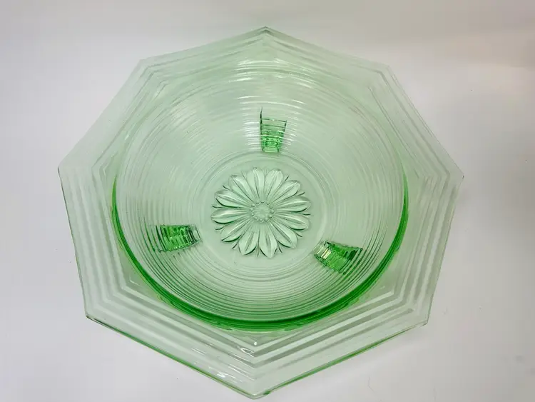 Uranium Glass Footed Console Bowl, GLOWS
