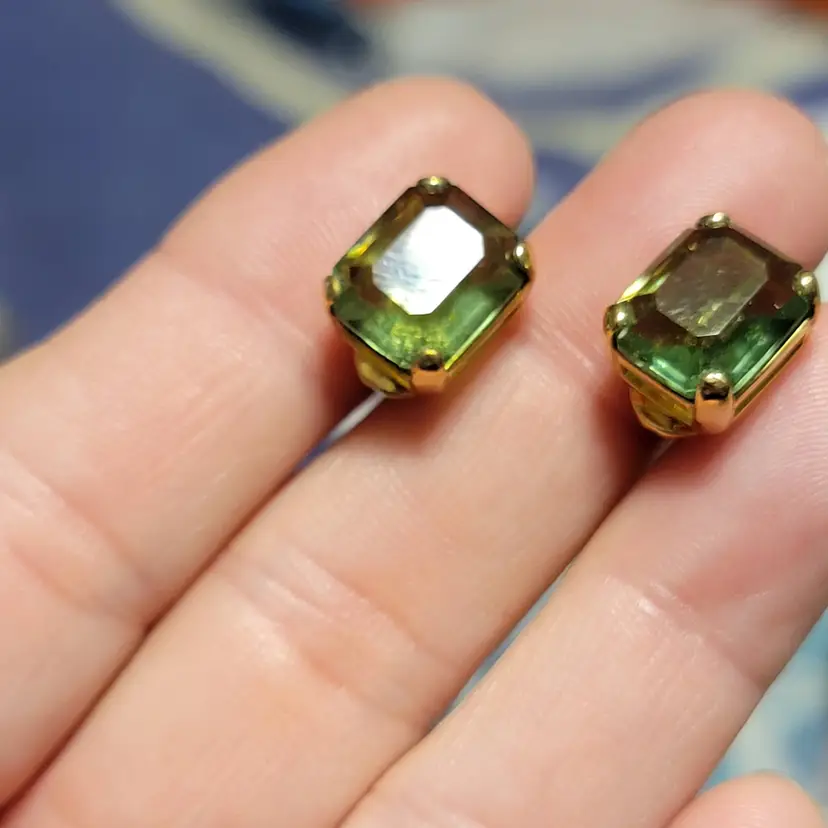 Monet green stone clipon earrings