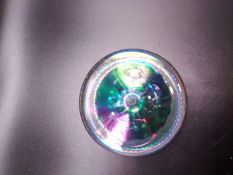 4" flat iridescent glass paperweight signed SS '94