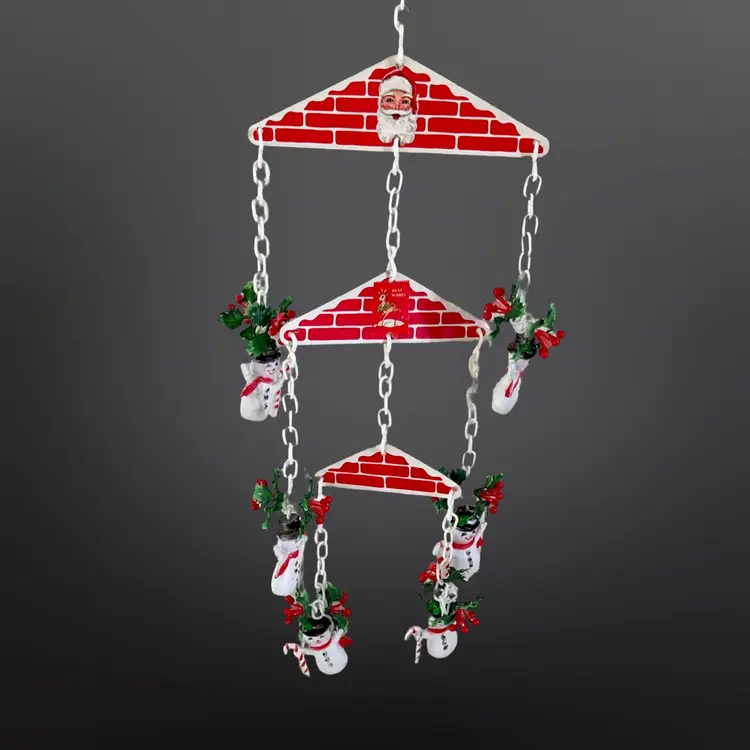 Vintage 3-Tier Christmas Mobile 6 Blow Mold Snowmen 1950s