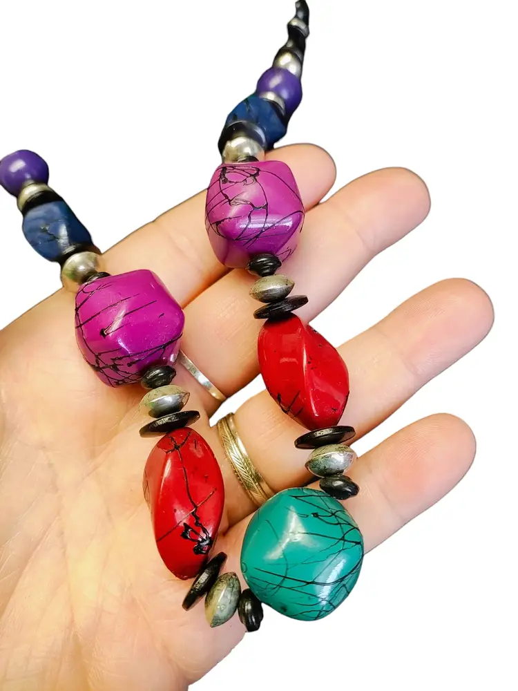 Vintage Multicolor Plastic Necklace Earring Set