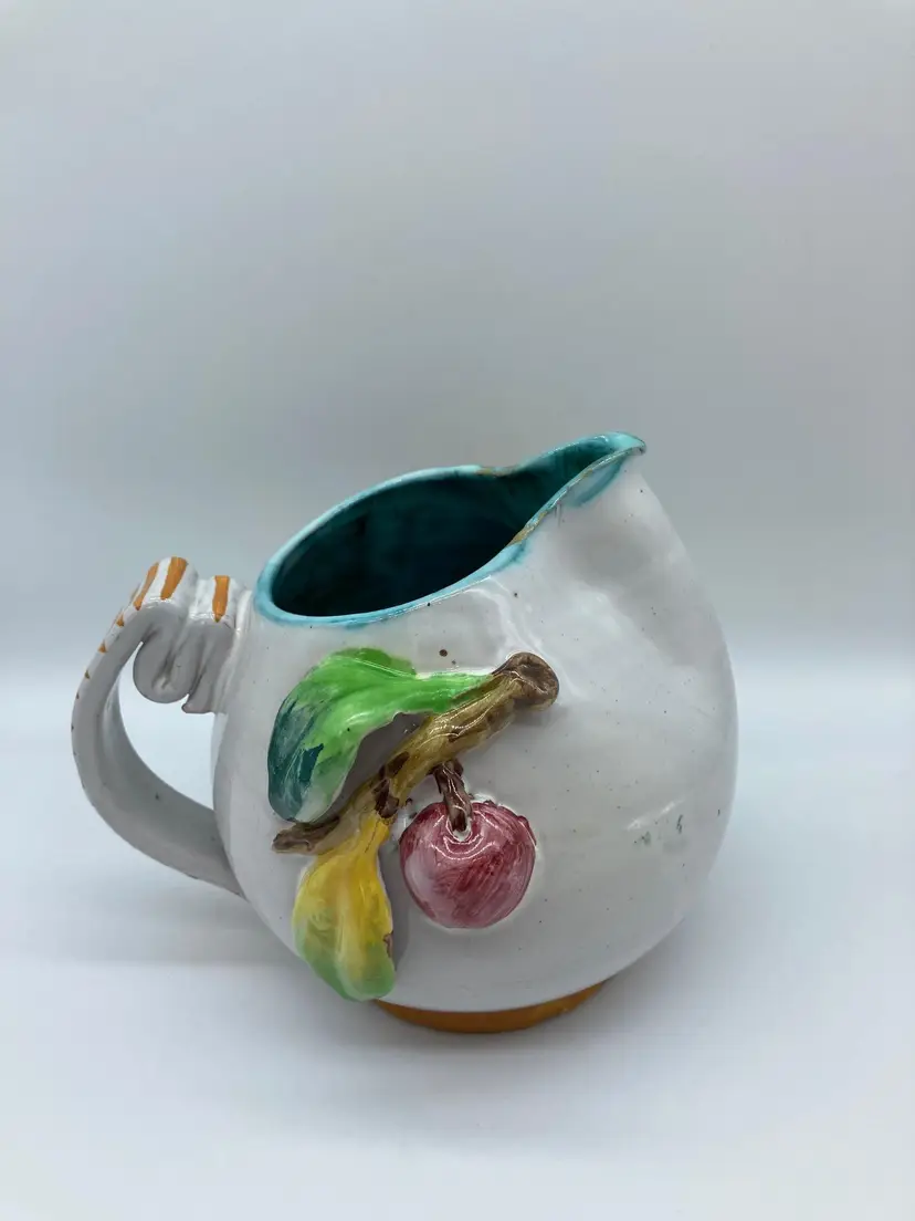 Fratelli Fanciullacci Majolica Creamer Pitcher Pear/ Cherry Mid Century Pottery