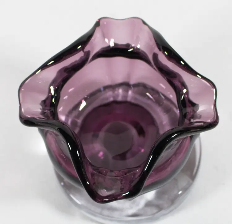 VTG Fenton Dark Amethyst Purple Rose Bowl Ruffled Edge 3.5"