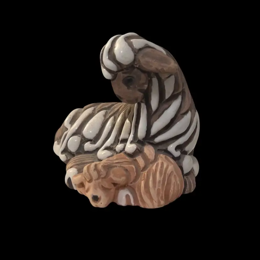 Llama Figurine With Baby Cria Handmade Clay Uraguay