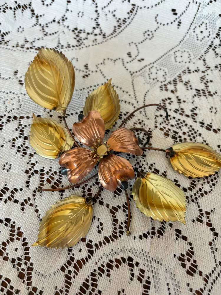 MCM Brass Copper Dogwood Floral Wall Decor