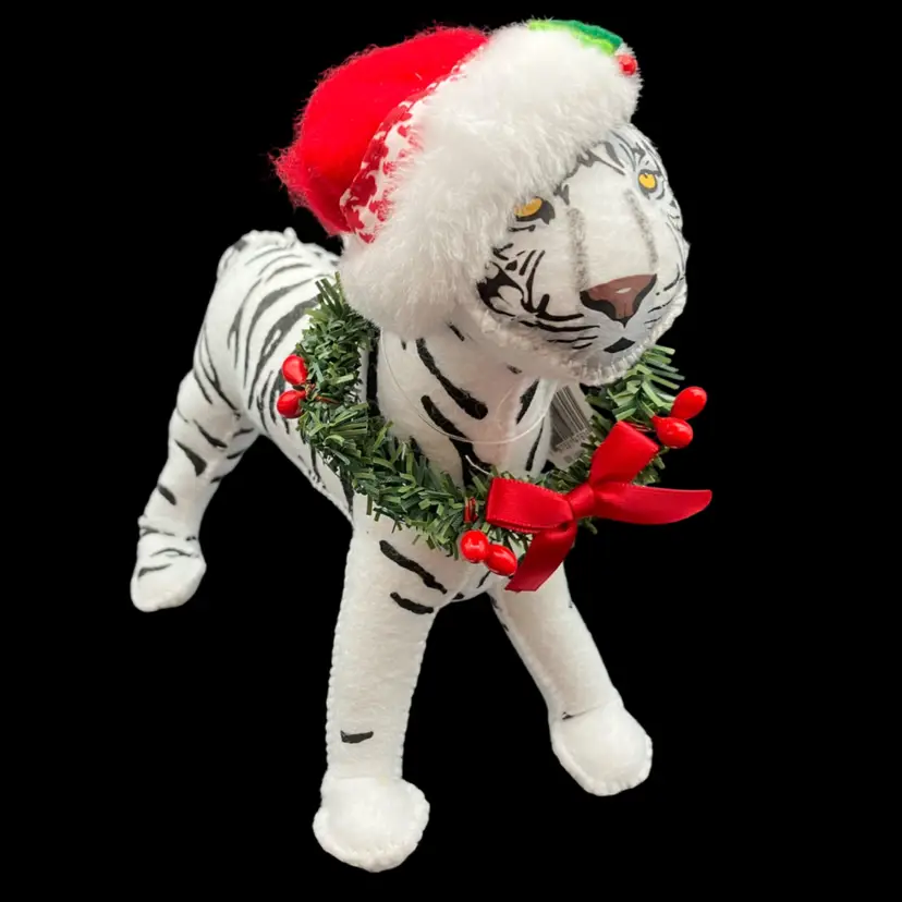 BIN - Contemporary Analee Christmas Jubilee Tiger Santa Hat & Wreath